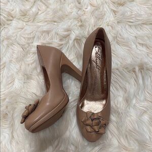 Miss Albright Tan Platform Heels with and flower Bow
